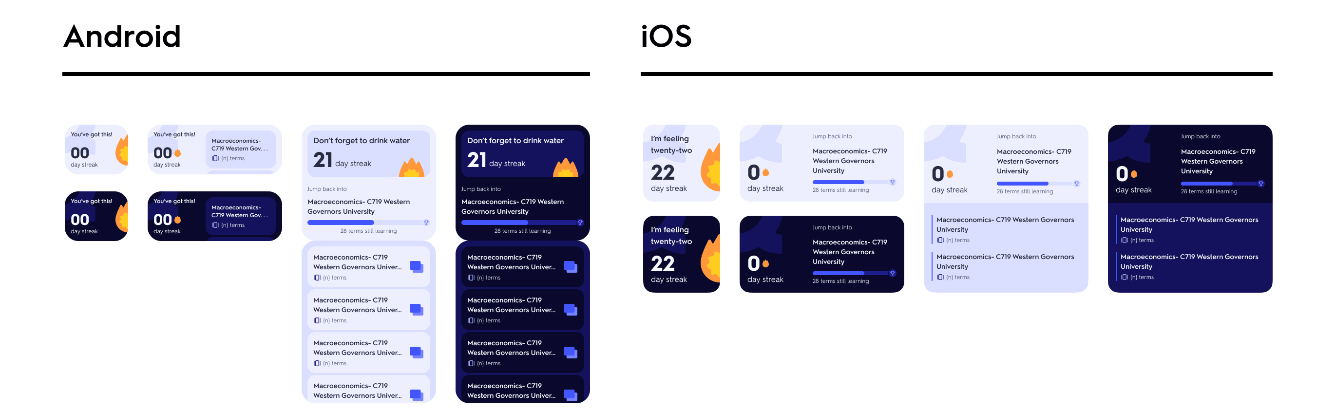 Final widget designs across sizes