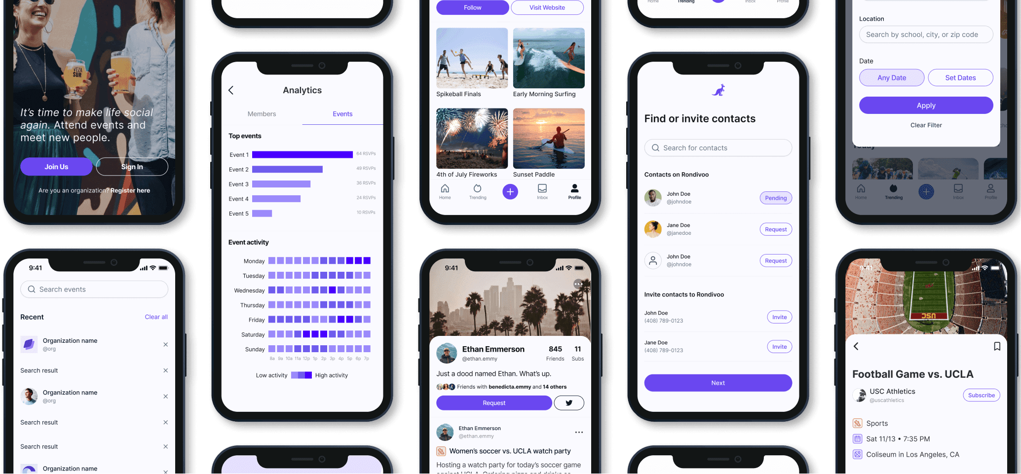 Rondivoo product screens across the app