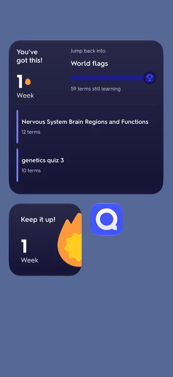 The Quizlet streak widget on an iOS home screen